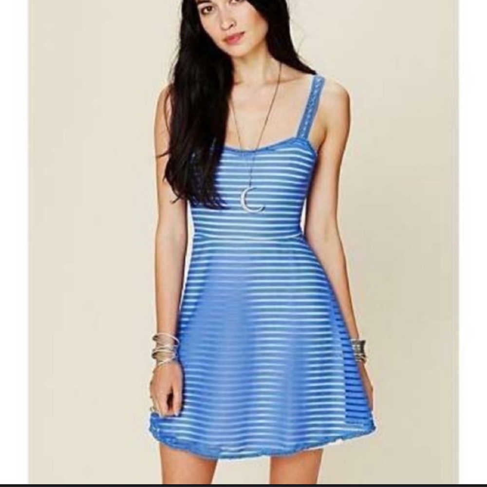 Free People Sheer Blue Fit & Flare Dress